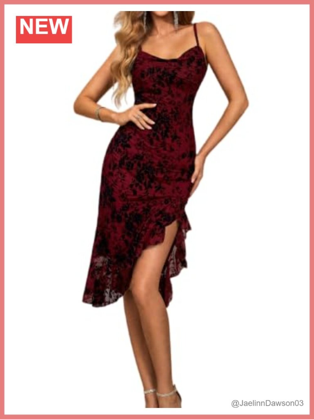 Mesh Midi Dress Floral Cocktail Wedding Guest Sleeveless Cowl Neck Ruffle